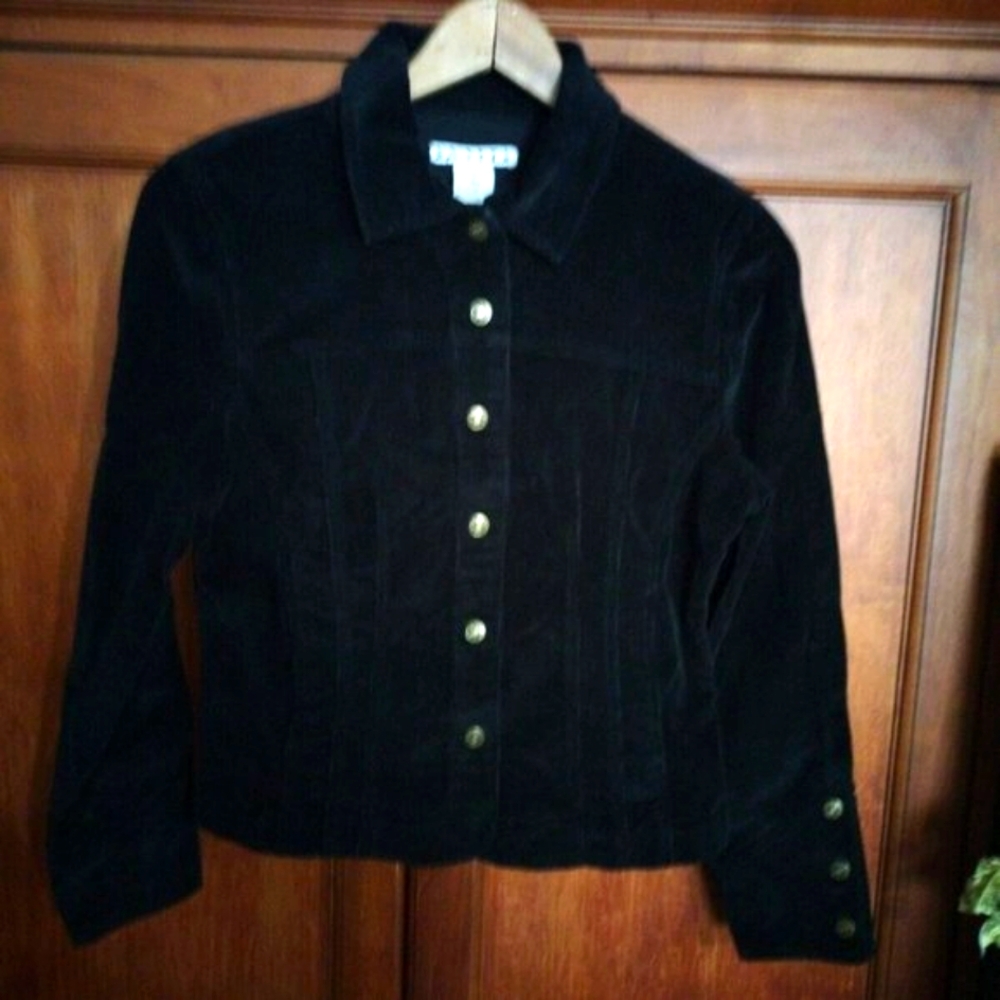 Black Corduroy Y2K Retro Black Jacket 2 Pocket Snap On Button